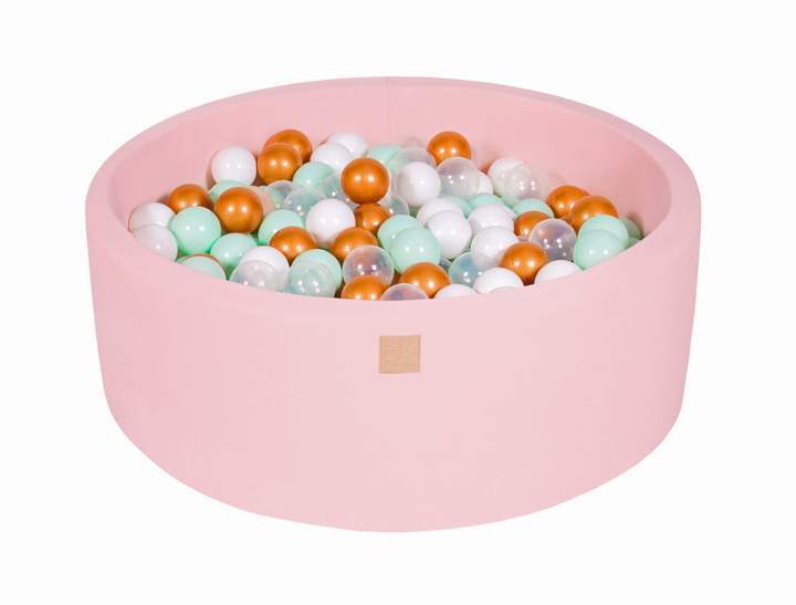 Ronde Ballenbak 200 ballen 90x30cm - Licht Roze met gouden, transparante en mint ballen