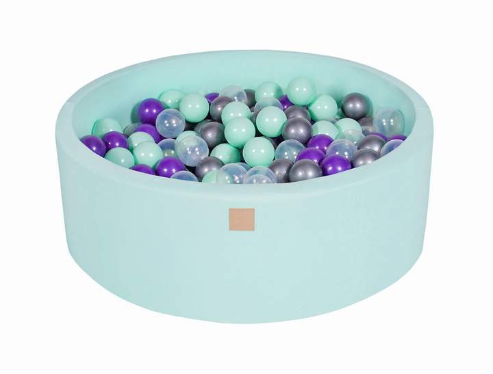 Ronde Ballenbak 200 ballen 90x30cm - Mint met transparante, mint, zilver en violet ballen