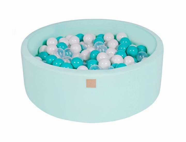 Ronde Ballenbak 200 ballen 90x30cm - Mint met turquoise, transparante en witte ballen