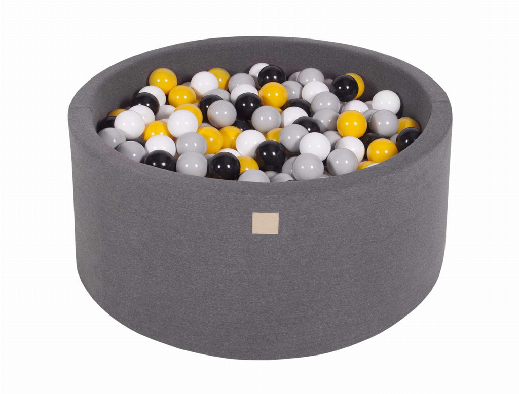 Ronde Ballenbak 300 ballen 90x40cm - Donker Grijs met Gele, Grijze, Witte en Zwarte ballen