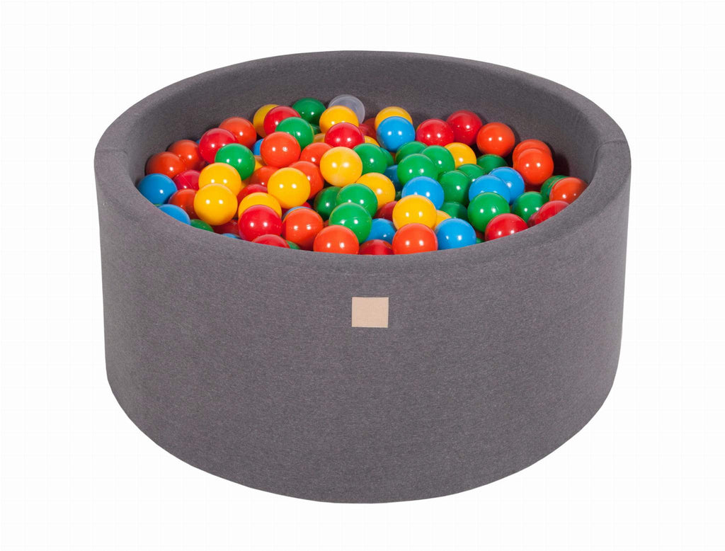 Ronde Ballenbak 300 ballen 90x40cm - Donker Grijs met Gele, Rode, Donker groene, Oranje en Blauwe ballen