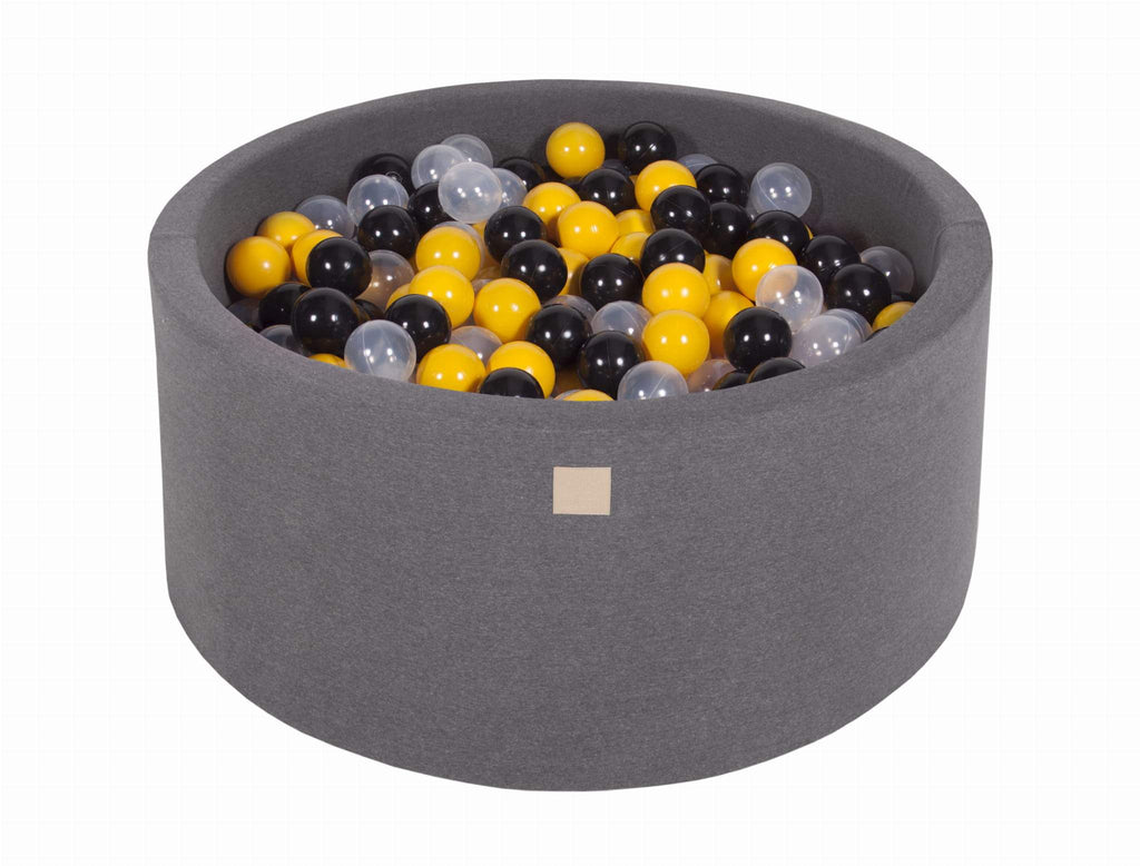 Ronde Ballenbak 300 ballen 90x40cm - Donker Grijs met Gele, Zwarte en Transparante ballen