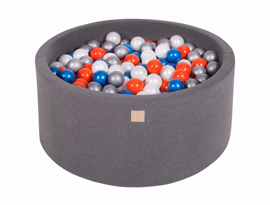 Ronde Ballenbak 300 ballen 90x40cm - Donker Grijs met Parel witte, Parel blauwe, Oranje en Zilveren ballen