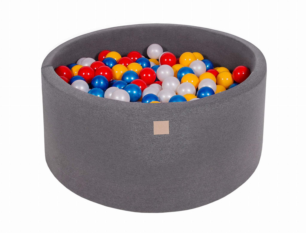 Ronde Ballenbak 300 ballen 90x40cm - Donker Grijs met Rode, Gele, Parel witte en Parel blauwe ballen