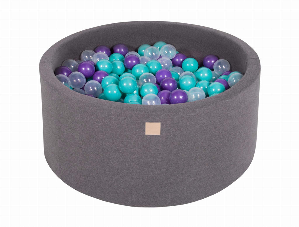 Ronde Ballenbak 300 ballen 90x40cm - Donker Grijs met Turquoise, Violette en Transparante ballen