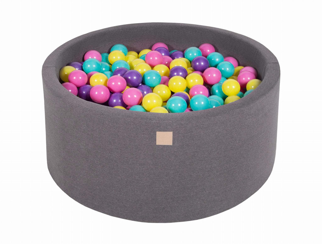 Ronde Ballenbak 300 ballen 90x40cm - Donker Grijs met Violette, Donker roze, Turquoise en Lime ballen