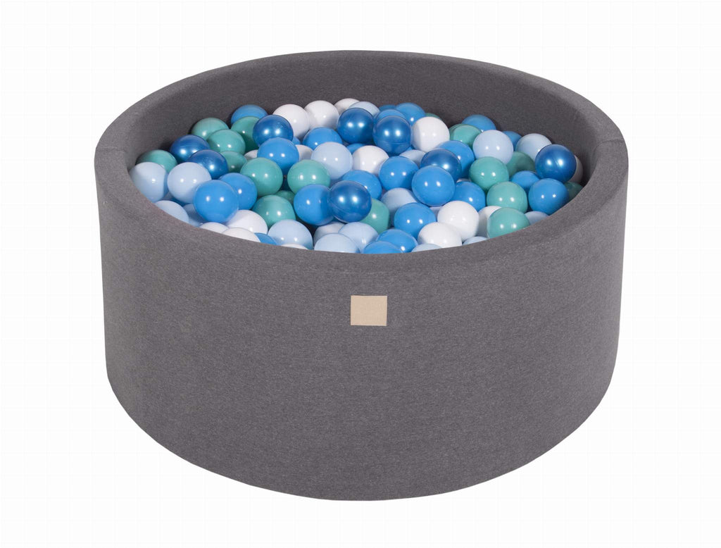 Ronde Ballenbak 300 ballen 90x40cm - Donker Grijs met Witte, Blauwe, Turquoise, Babyblauwe en Parel blauwe ballen