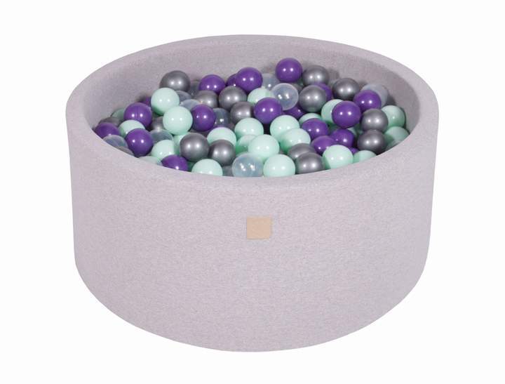 Ronde Ballenbak 300 ballen 90x40cm - Licht Grijs met Mint, transparant, violet en Zilver