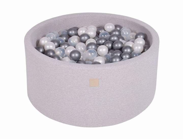 Ronde Ballenbak 300 ballen 90x40cm - Licht Grijs met Parel wit, Grijs en Zilveren ballen