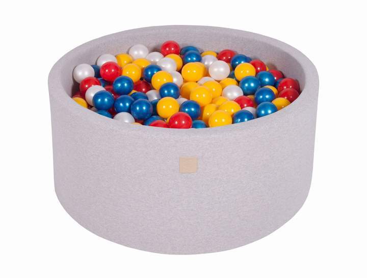 Ronde Ballenbak 300 ballen 90x40cm - Licht Grijs met Rode, Gele, Parel Witte en Parel Blauwe Ballen