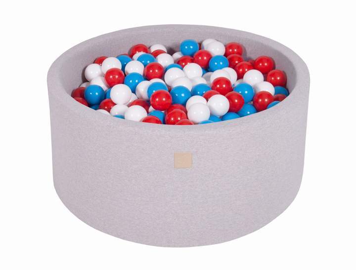 Ronde Ballenbak 300 ballen 90x40cm - Licht Grijs met Rode, Witte en Blauwe ballen