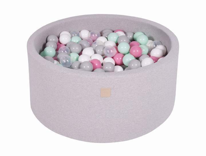 Ronde Ballenbak 300 ballen 90x40cm - Licht Grijs met Transparante, Grijze, Witte, Licht roze en Mint ballen