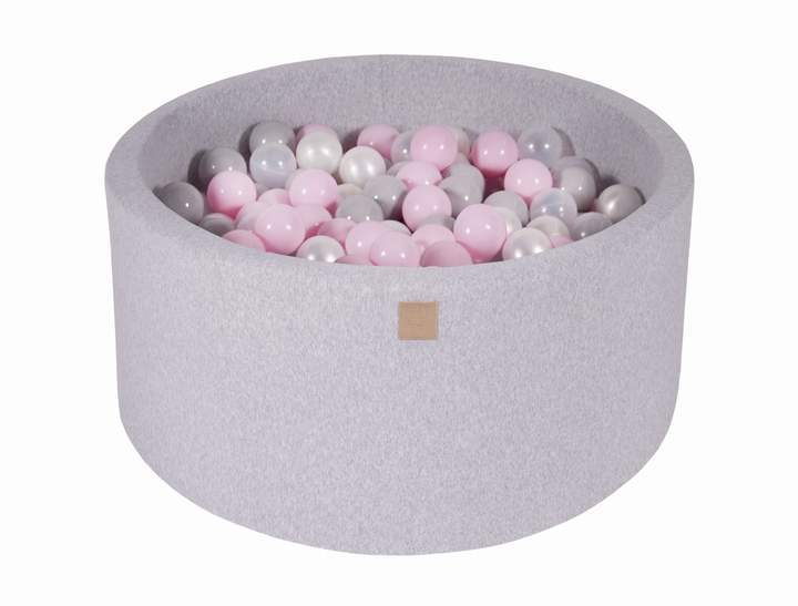 Ronde Ballenbak 300 ballen 90x40cm - Licht Grijs met Transparante, Roze, Parel witte en Grijze ballen