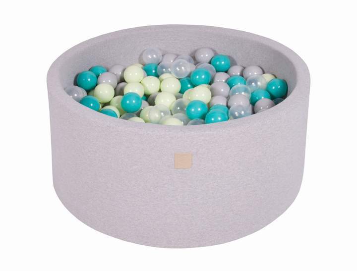 Ronde Ballenbak 300 ballen 90x40cm - Licht Grijs met Turquoise, Licht groene, Grijze en Transparante ballen