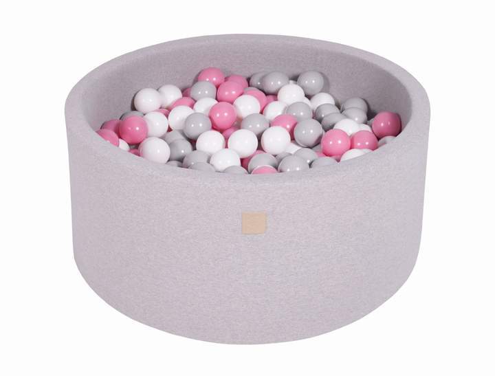 Ronde Ballenbak 300 ballen 90x40cm - Licht Grijs met Witte, Grijze en Roze ballen