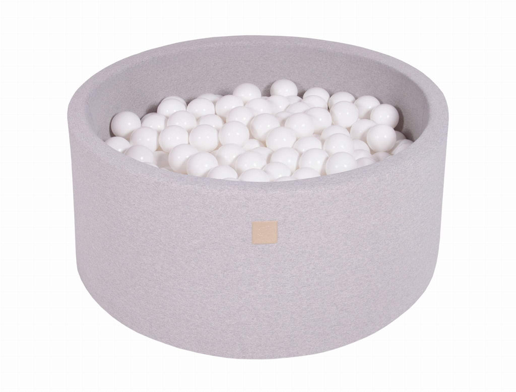 Ronde Ballenbak 300 ballen 90x40cm - Licht Grijs met witte ballen