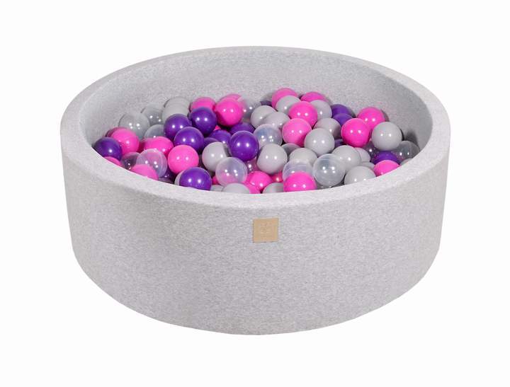 Ballenbak Ronde 200 ballen 90x30 cm Licht Grijs Donker Roze Violet Transparant Grijs