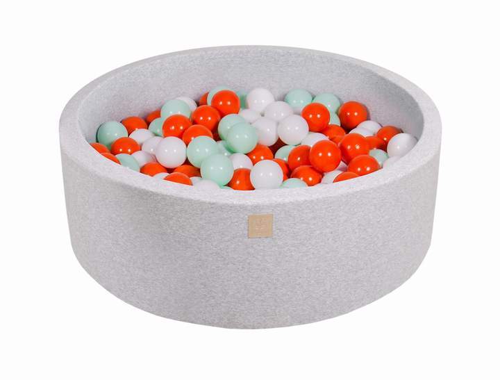 Ballenbak Ronde 200 ballen 90x30 cm Licht Grijs Oranje Wit Mint