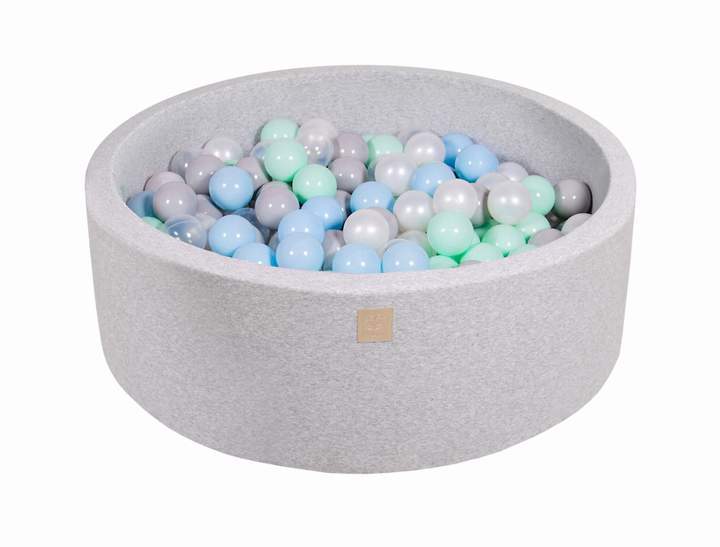 Ballenbak Ronde 200 ballen 90x30 cm Licht Grijs Parel wit Grijs Transparant Mint babyblauw