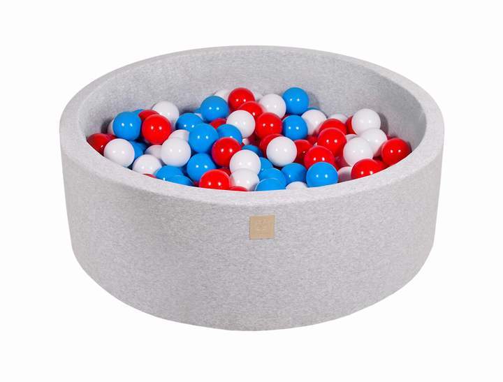 Ballenbak Ronde 200 ballen 90x30 cm Licht Grijs: Rood, Wit, Blauw