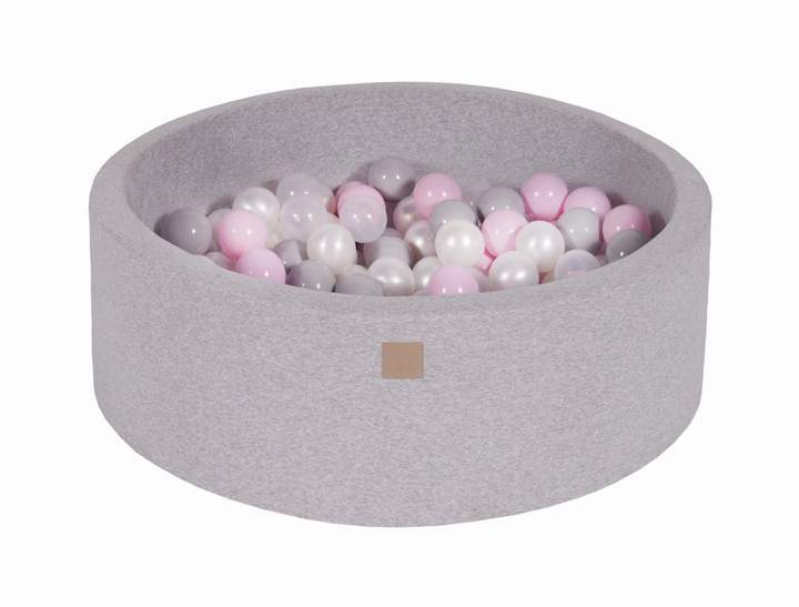 Ballenbak Ronde 200 ballen 90x30 cm Licht Grijs: Transparant Grijs Parel Wit Roze