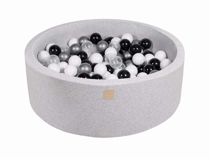 Ballenbak Ronde 200 ballen 90x30 cm Licht Grijs: Wit Zwart Transparant Zilver