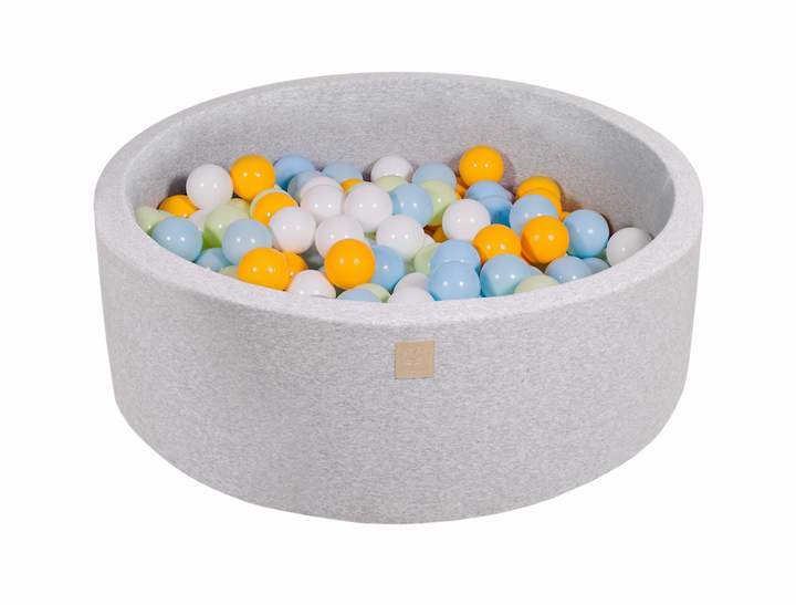 Ballenbak Ronde 200 ballen 90x30 cm Licht Grijs: Wit ,Geel, Licht Groen, Babyblauw